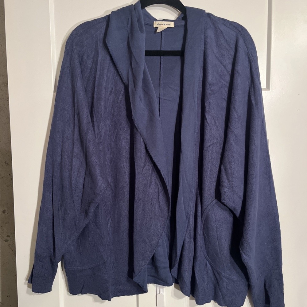 Silence + Noise Women's Open Front Hooded Cardigan Slate Blue Urban Outfitters S